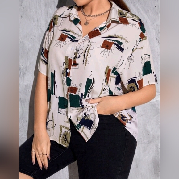 Shein EZwear Plus Button-Front Shirt - Picture 3 of 5